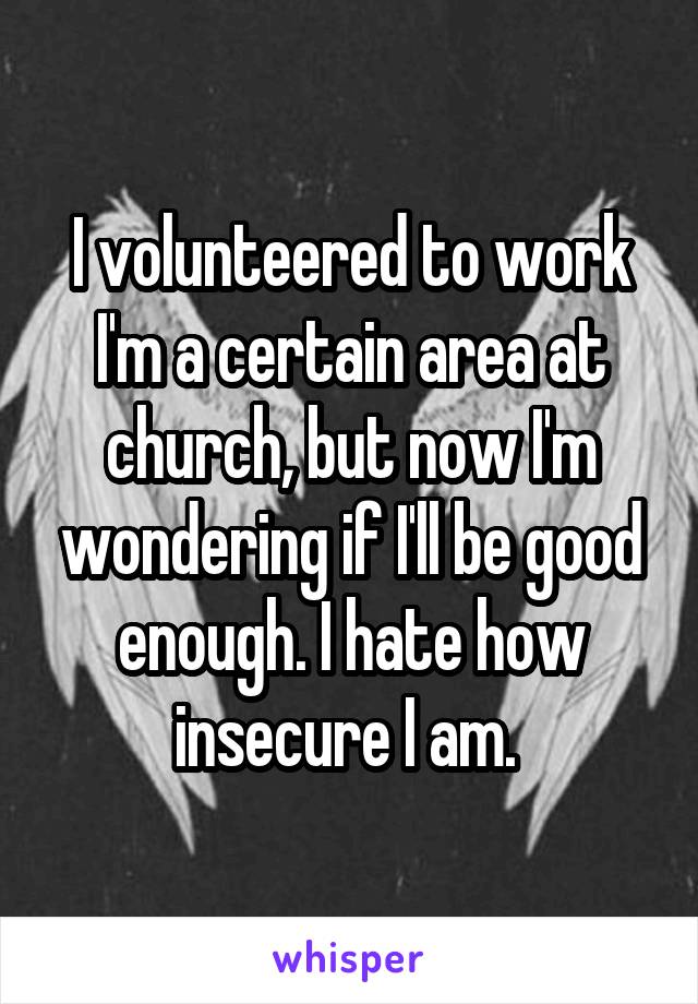 I volunteered to work I'm a certain area at church, but now I'm wondering if I'll be good enough. I hate how insecure I am. 