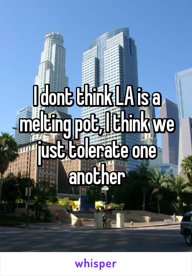 I dont think LA is a melting pot, I think we just tolerate one another