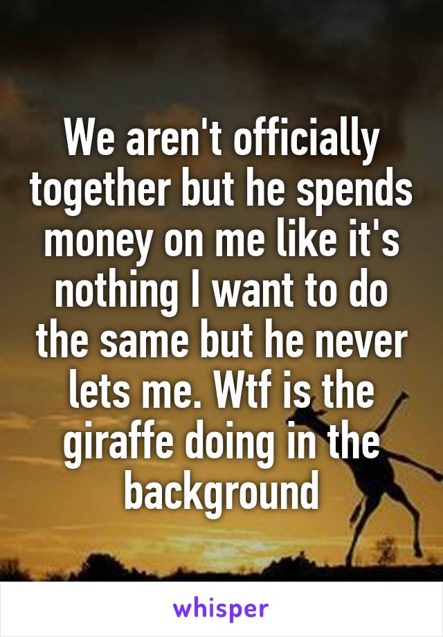 We aren't officially together but he spends money on me like it's nothing I want to do the same but he never lets me. Wtf is the giraffe doing in the background