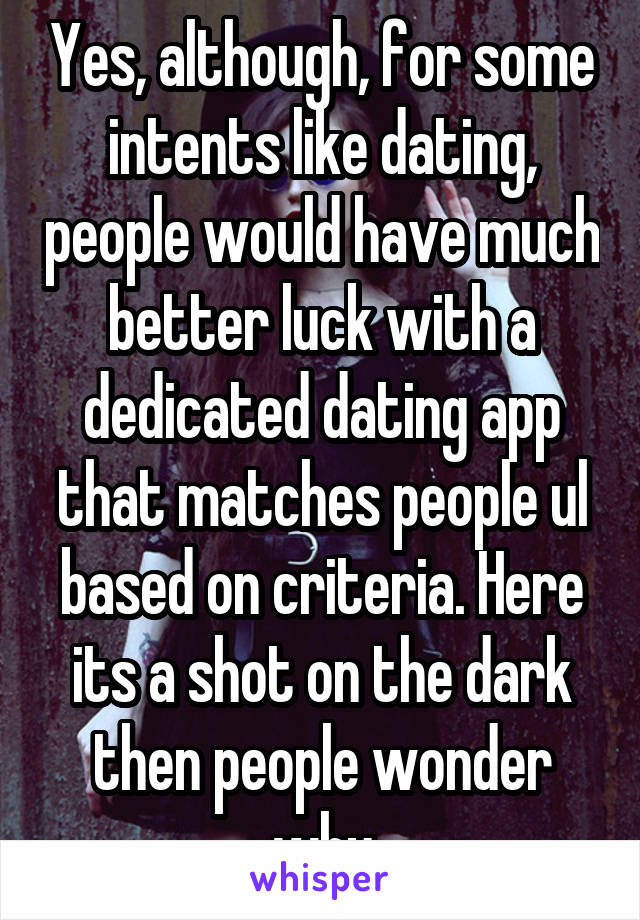 Yes, although, for some intents like dating, people would have much better luck with a dedicated dating app that matches people ul based on criteria. Here its a shot on the dark then people wonder why