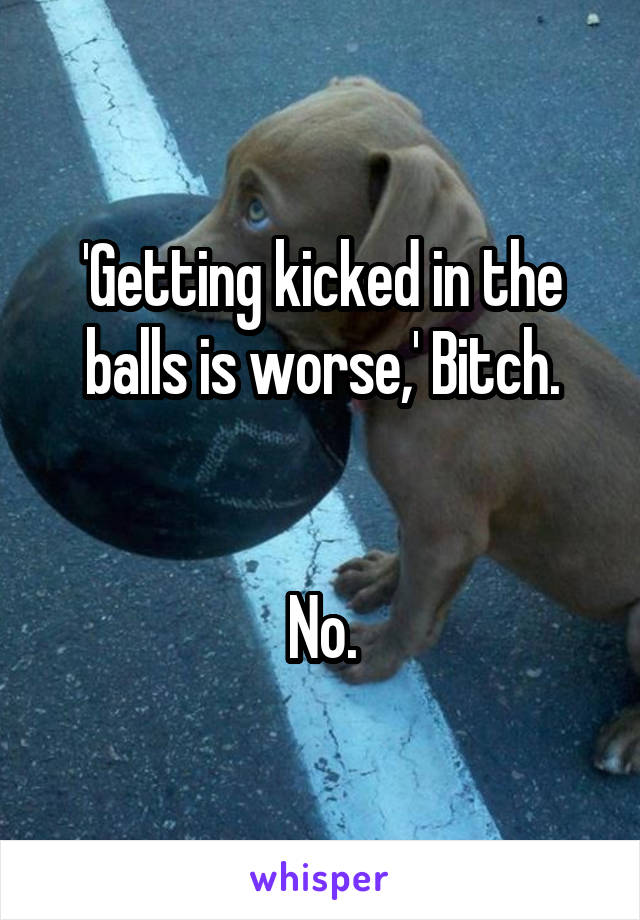 'Getting kicked in the balls is worse,' Bitch.


No.