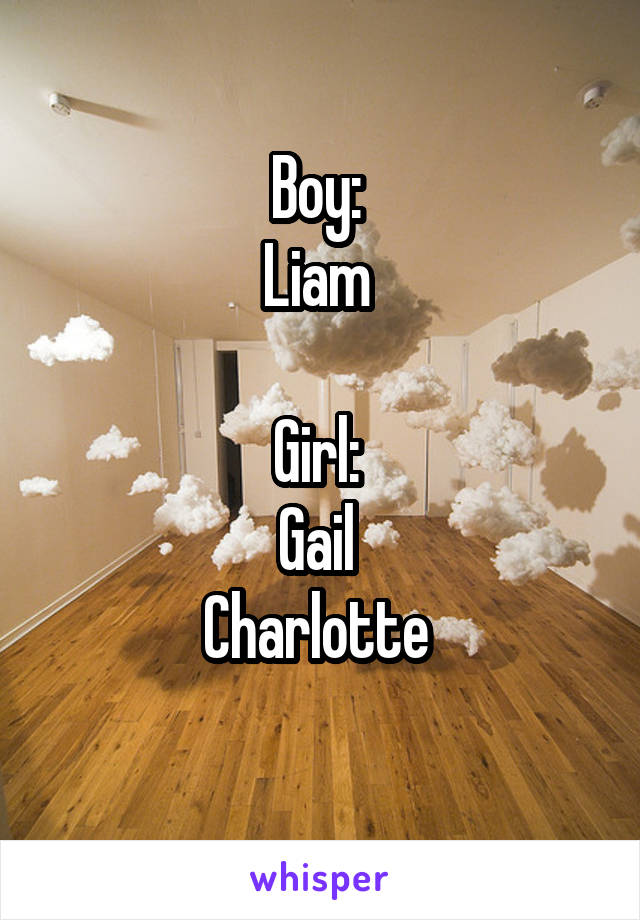 Boy: 
Liam 

Girl: 
Gail 
Charlotte 
