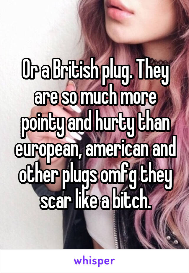 Or a British plug. They are so much more pointy and hurty than european, american and other plugs omfg they scar like a bitch.