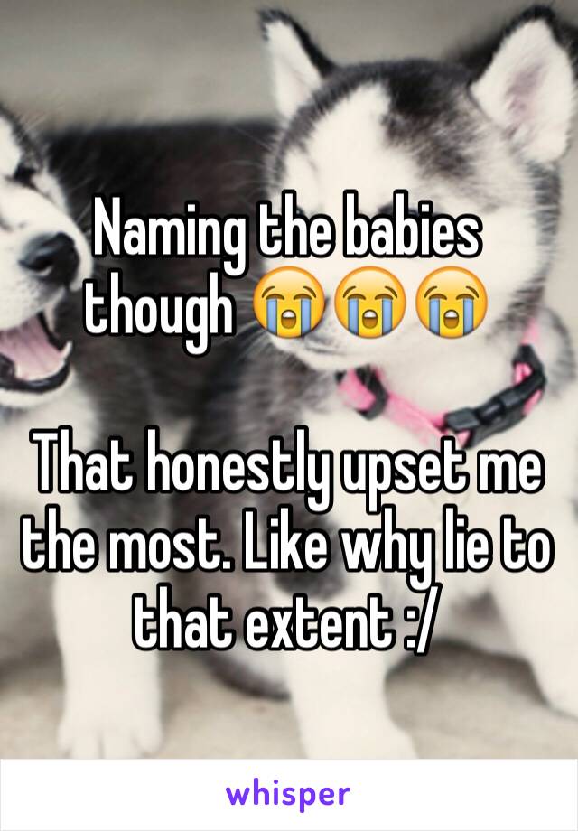 Naming the babies though 😭😭😭

That honestly upset me the most. Like why lie to that extent :/