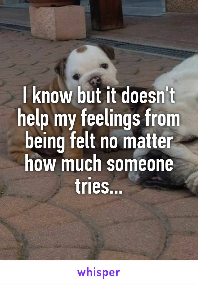 I know but it doesn't help my feelings from being felt no matter how much someone tries...