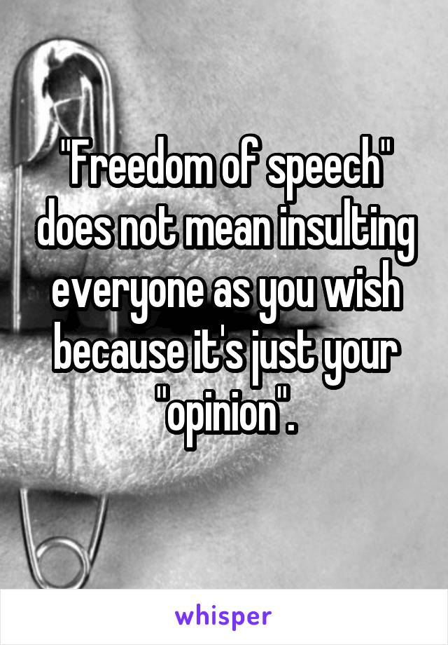 "Freedom of speech" does not mean insulting everyone as you wish because it's just your "opinion".
