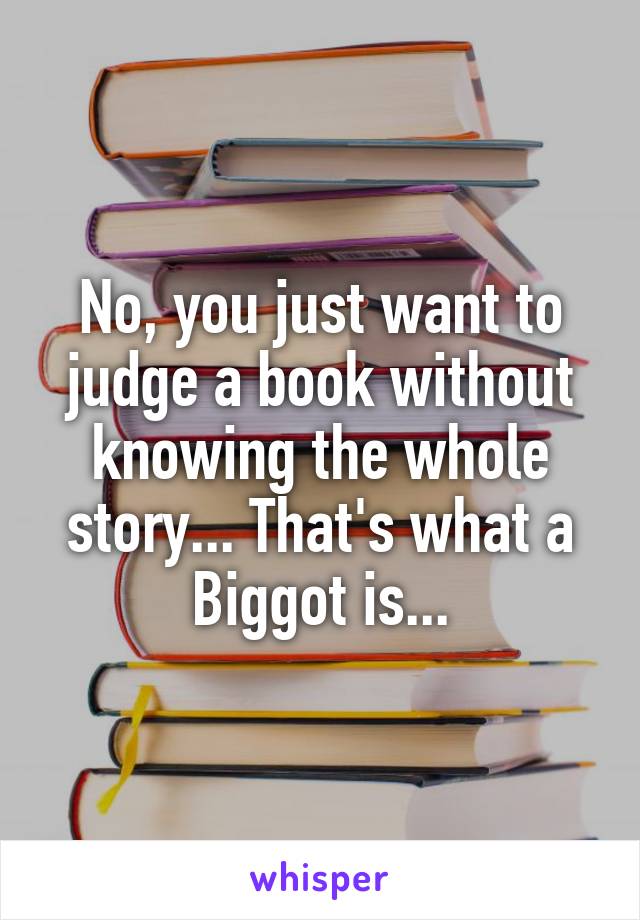 No, you just want to judge a book without knowing the whole story... That's what a Biggot is...