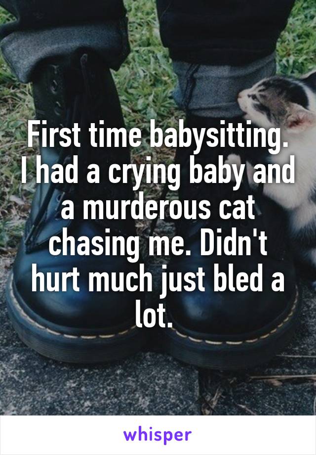 First time babysitting. I had a crying baby and a murderous cat chasing me. Didn't hurt much just bled a lot. 