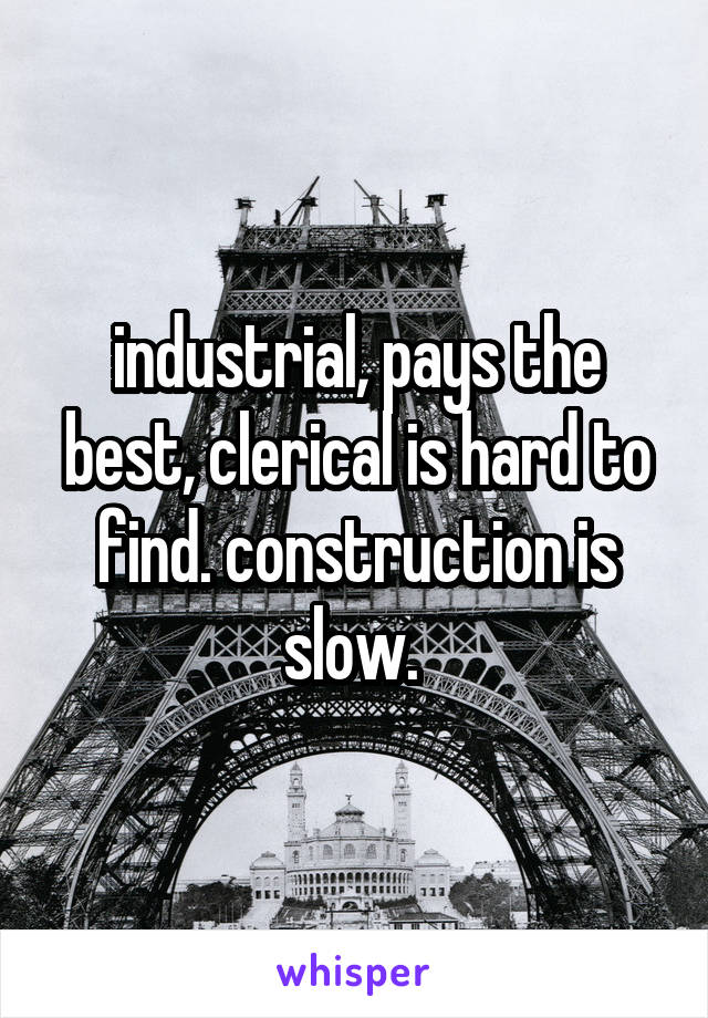industrial, pays the best, clerical is hard to find. construction is slow. 