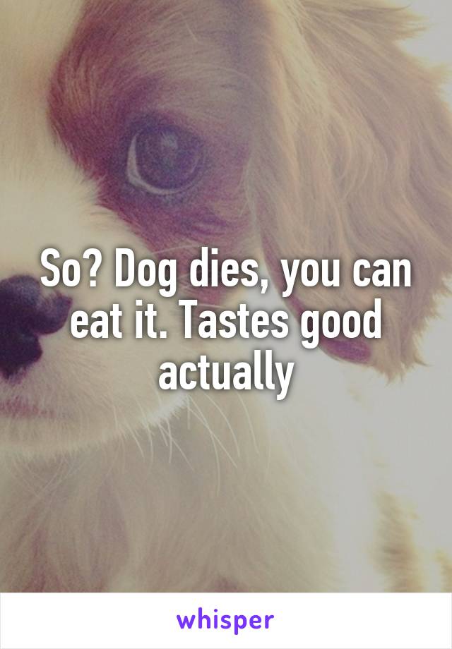 So? Dog dies, you can eat it. Tastes good actually