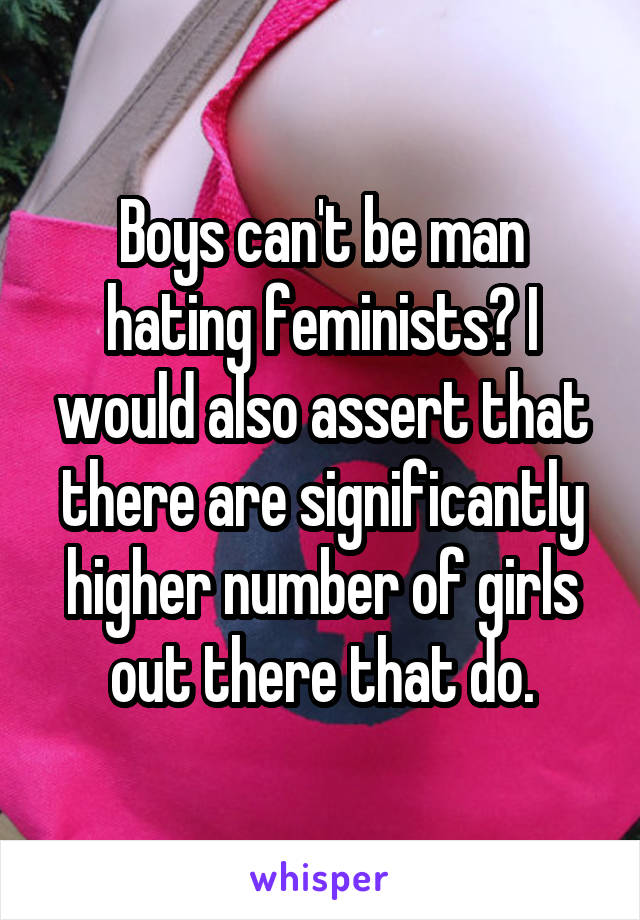 Boys can't be man hating feminists? I would also assert that there are significantly higher number of girls out there that do.