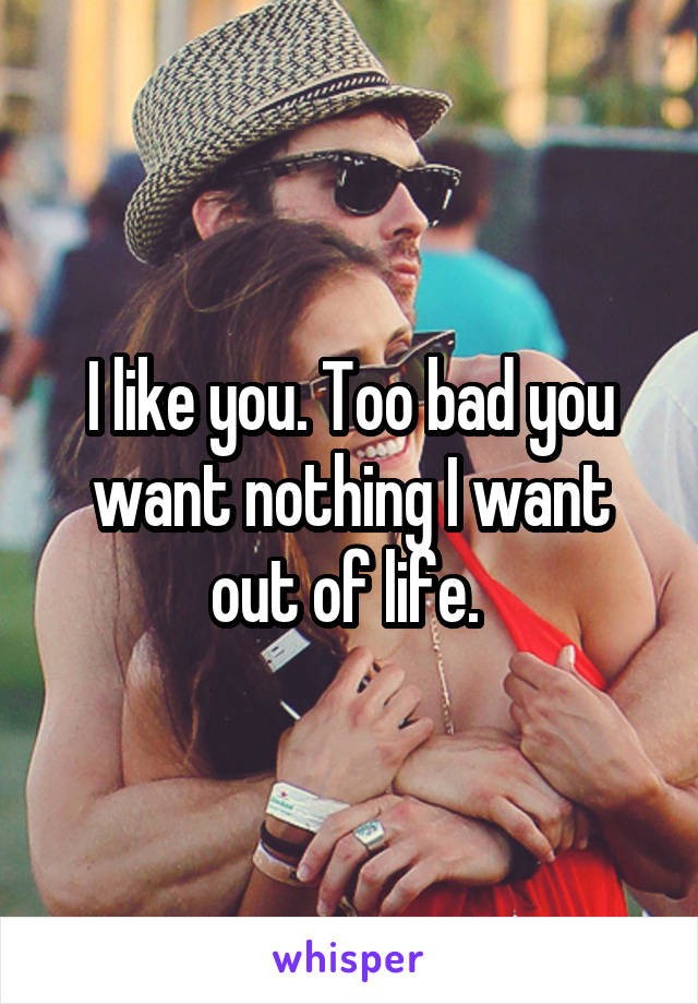 I like you. Too bad you want nothing I want out of life. 