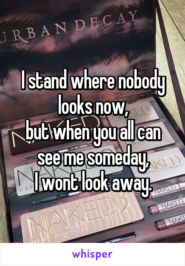 I stand where nobody looks now,
but when you all can see me someday,
I wont look away.