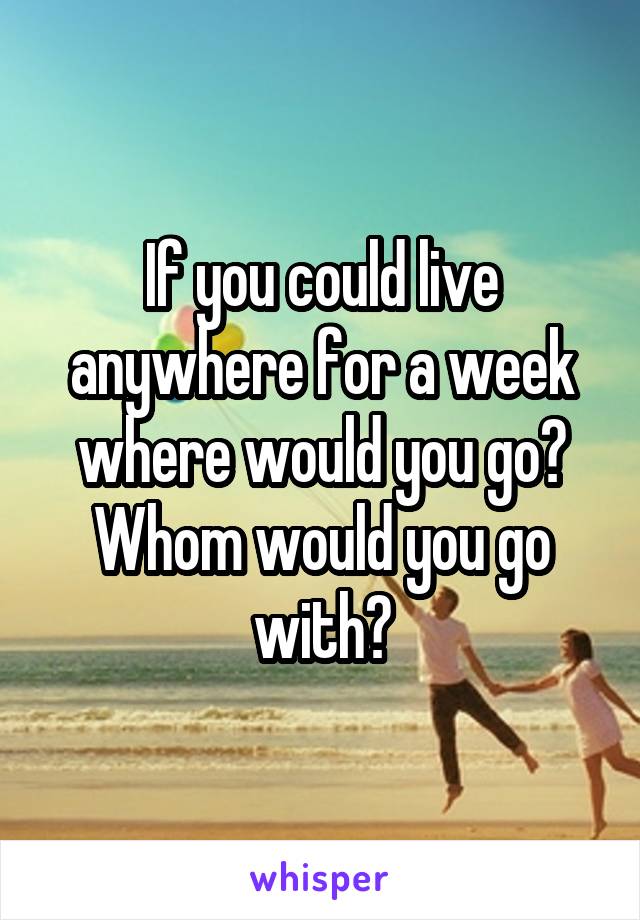 If you could live anywhere for a week where would you go?
Whom would you go with?