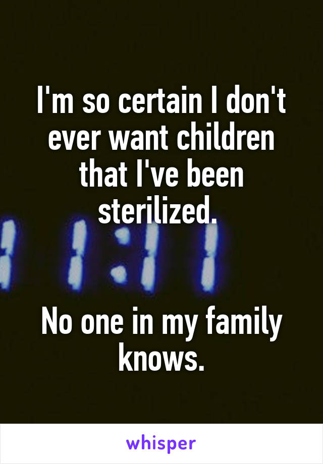I'm so certain I don't ever want children that I've been sterilized. 


No one in my family knows.