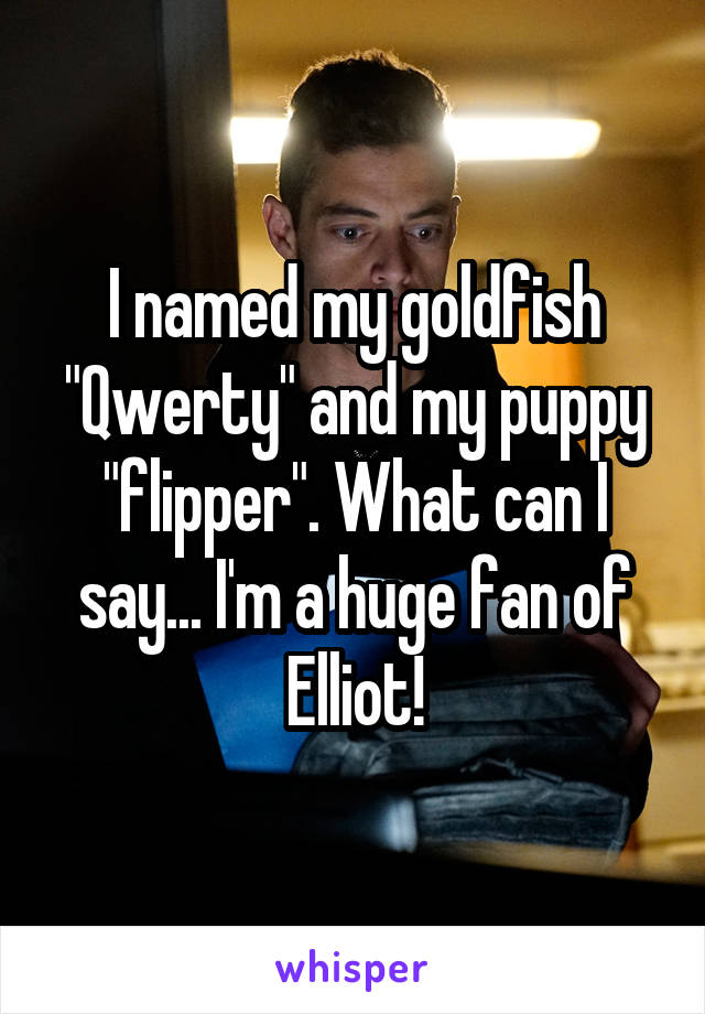 I named my goldfish "Qwerty" and my puppy "flipper". What can I say... I'm a huge fan of Elliot!
