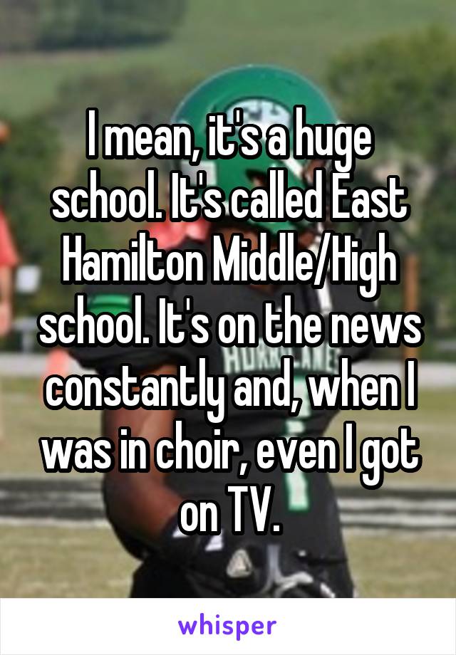 I mean, it's a huge school. It's called East Hamilton Middle/High school. It's on the news constantly and, when I was in choir, even I got on TV.