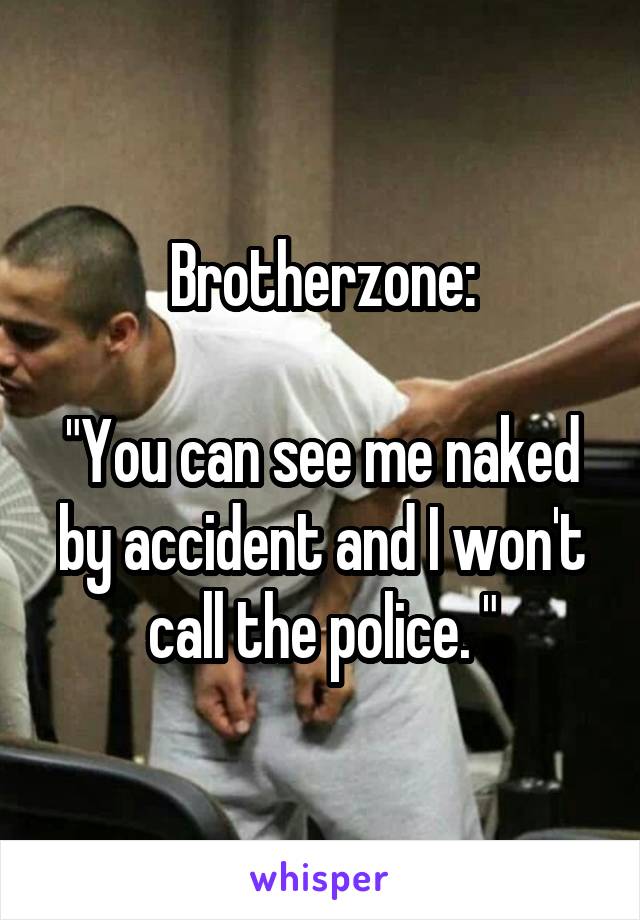 Brotherzone:

"You can see me naked by accident and I won't call the police. "