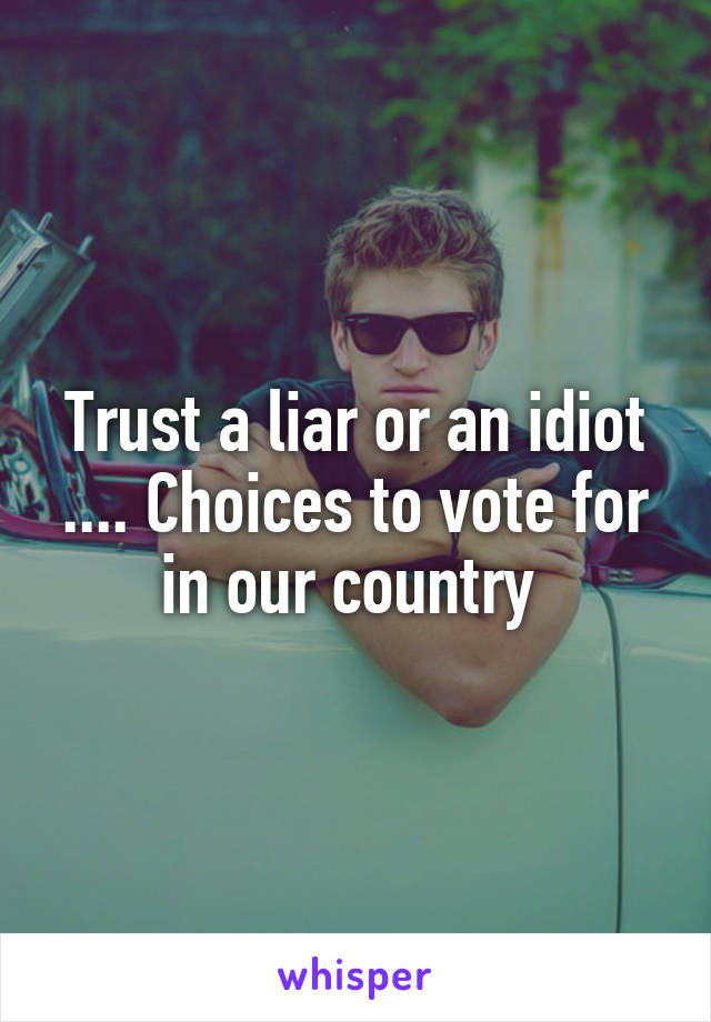 Trust a liar or an idiot .... Choices to vote for in our country 