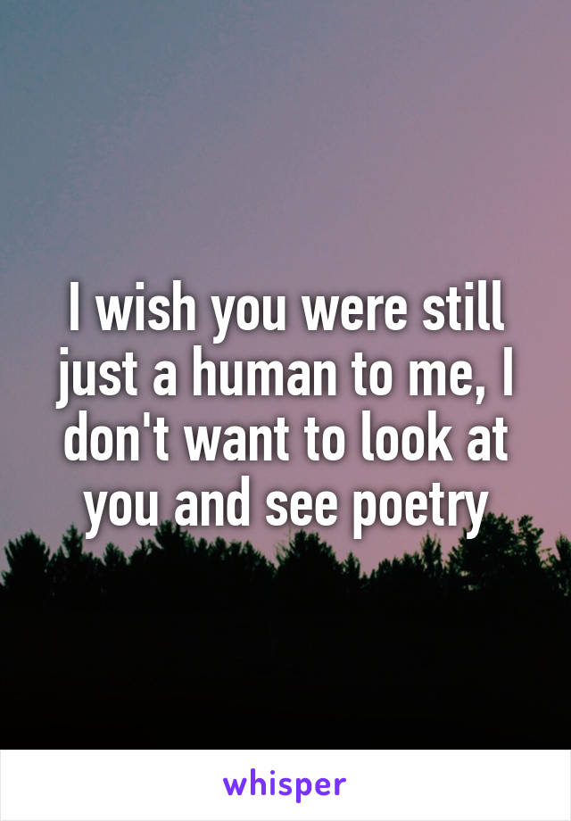 I wish you were still just a human to me, I don't want to look at you and see poetry