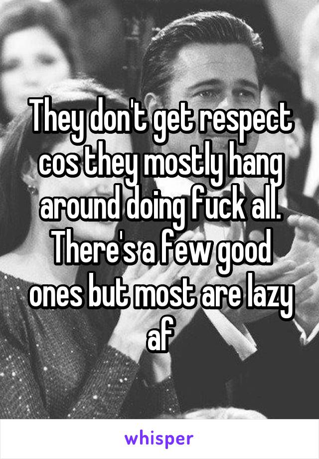 They don't get respect cos they mostly hang around doing fuck all. There's a few good ones but most are lazy af