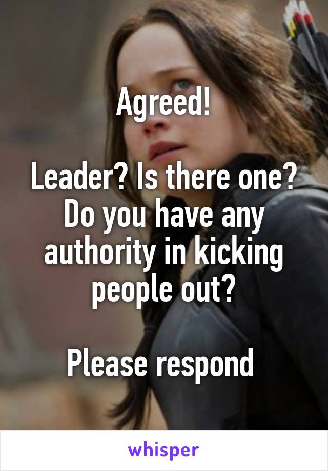 Agreed!

Leader? Is there one?
Do you have any authority in kicking people out?

Please respond 