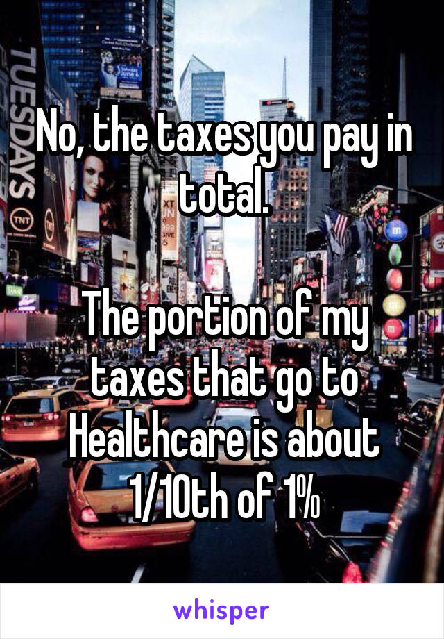 No, the taxes you pay in total.

The portion of my taxes that go to Healthcare is about 1/10th of 1%