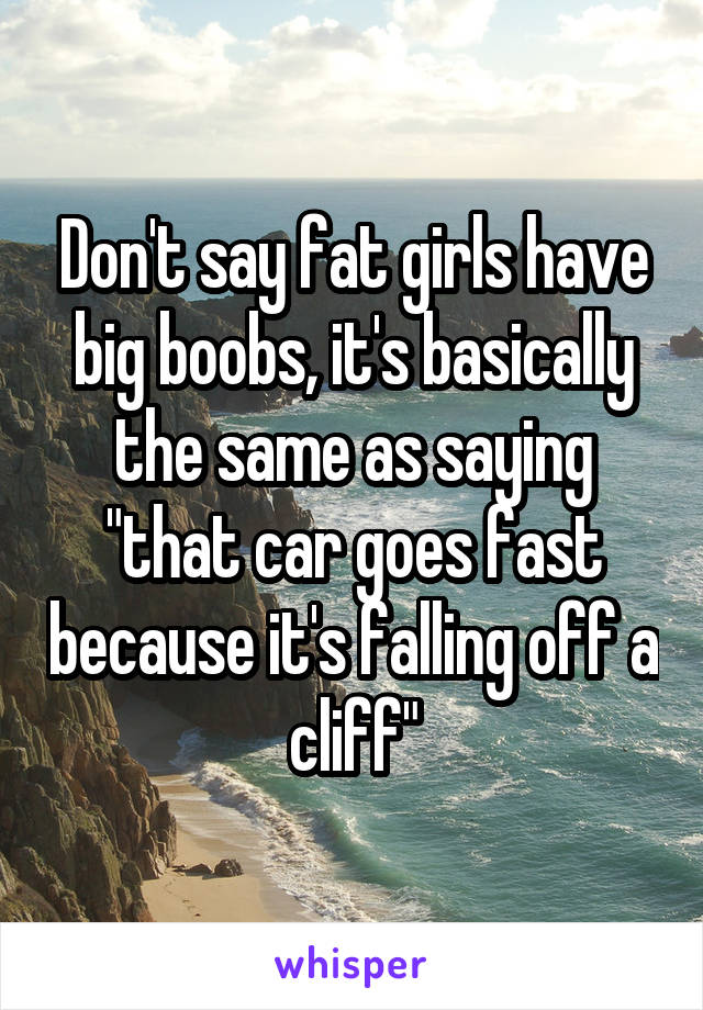 Don't say fat girls have big boobs, it's basically the same as saying "that car goes fast because it's falling off a cliff"