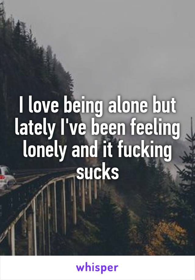 I love being alone but lately I've been feeling lonely and it fucking sucks