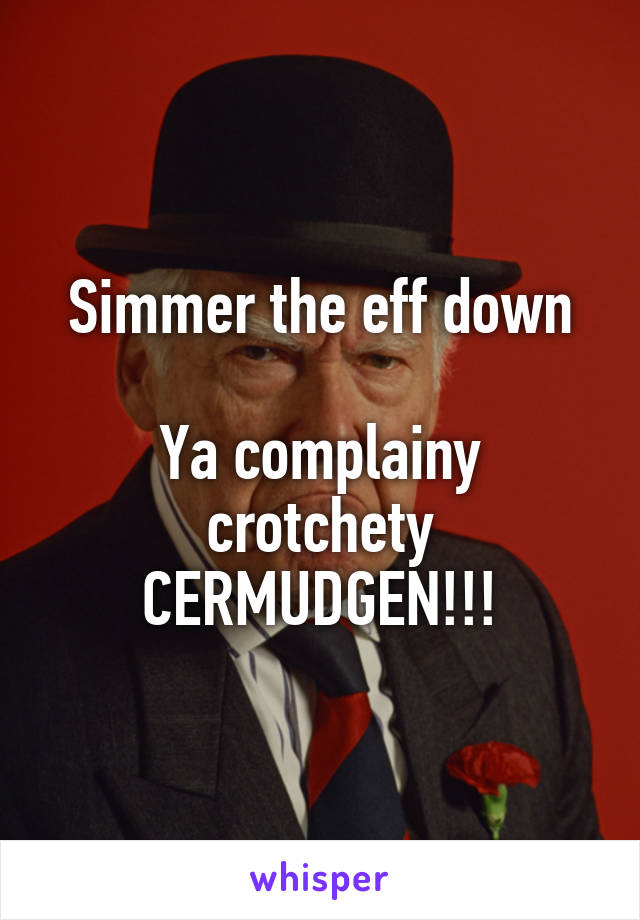 Simmer the eff down

Ya complainy crotchety CERMUDGEN!!!