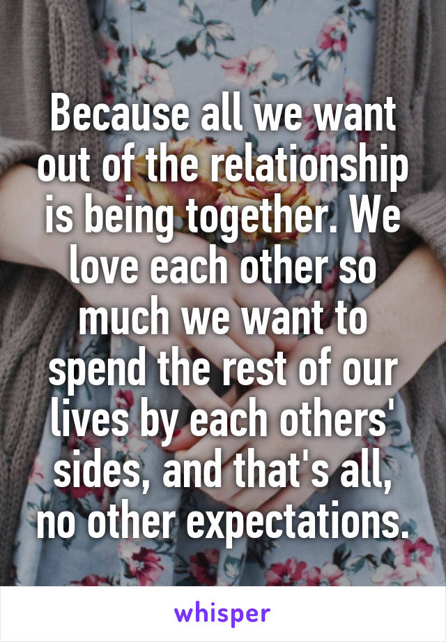 Because all we want out of the relationship is being together. We love each other so much we want to spend the rest of our lives by each others' sides, and that's all, no other expectations.