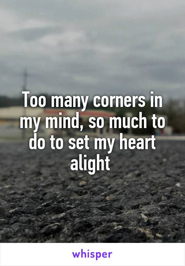 Too many corners in my mind, so much to do to set my heart alight 