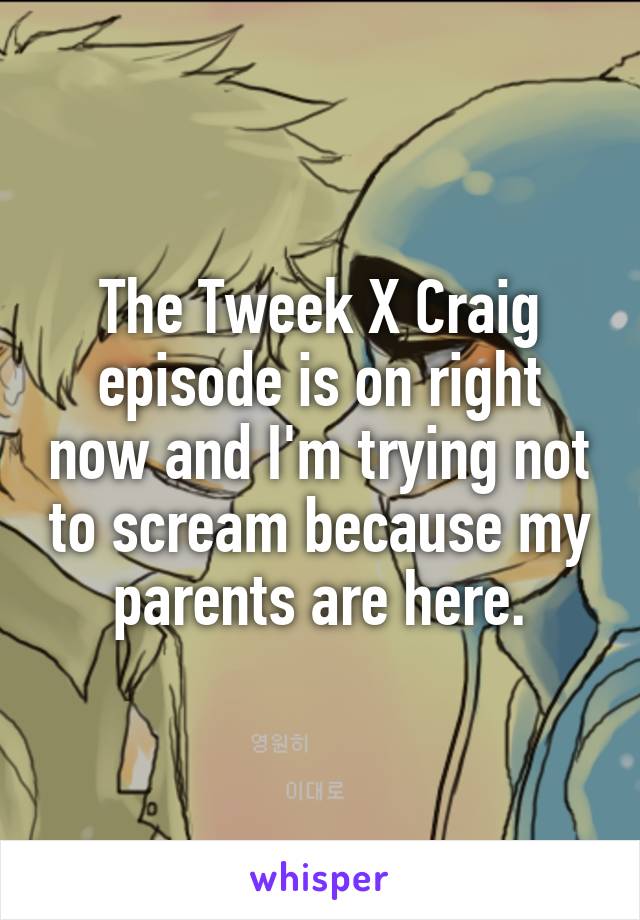 The Tweek X Craig episode is on right now and I'm trying not to scream because my parents are here.