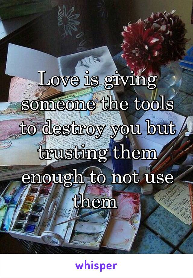 Love is giving someone the tools to destroy you but trusting them enough to not use them 