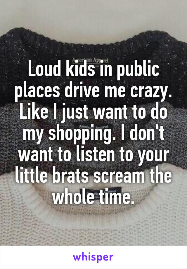 Loud kids in public places drive me crazy. Like I just want to do my shopping. I don't want to listen to your little brats scream the whole time.