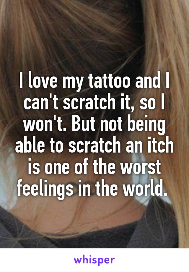 I love my tattoo and I can't scratch it, so I won't. But not being able to scratch an itch is one of the worst feelings in the world. 