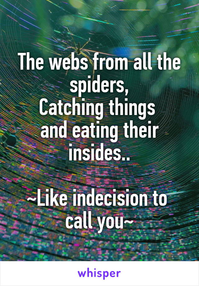 The webs from all the spiders,
Catching things 
and eating their insides..

~Like indecision to 
call you~