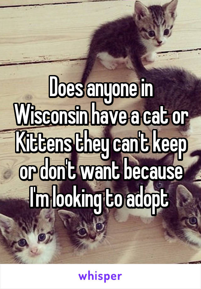 Does anyone in Wisconsin have a cat or Kittens they can't keep or don't want because I'm looking to adopt 