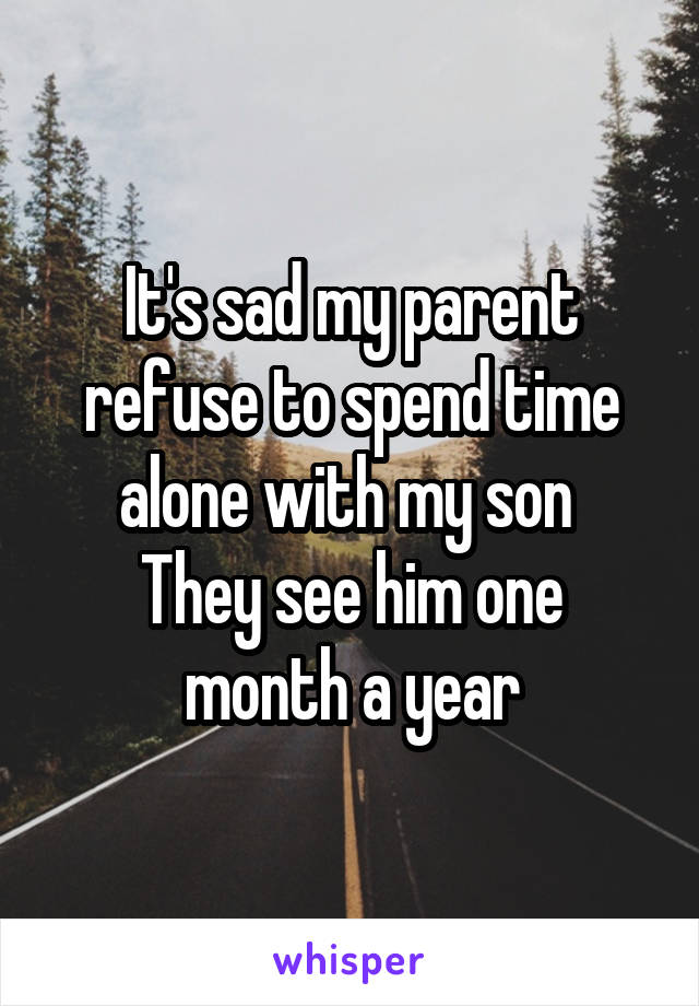 It's sad my parent refuse to spend time alone with my son 
They see him one month a year