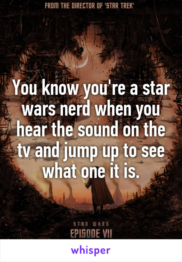 You know you're a star wars nerd when you hear the sound on the tv and jump up to see what one it is.