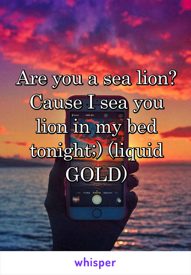 Are you a sea lion? Cause I sea you lion in my bed tonight;) (liquid GOLD)
