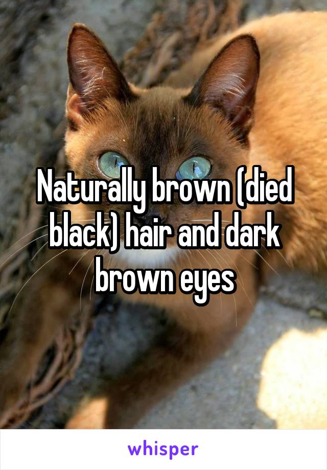 Naturally brown (died black) hair and dark brown eyes