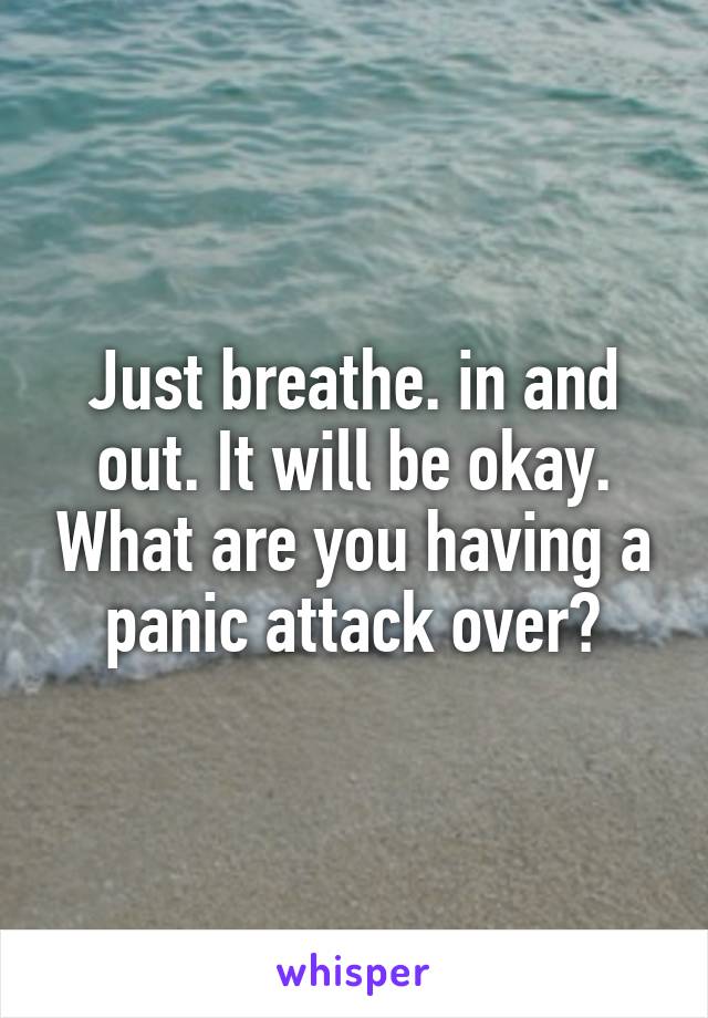 Just breathe. in and out. It will be okay. What are you having a panic attack over?