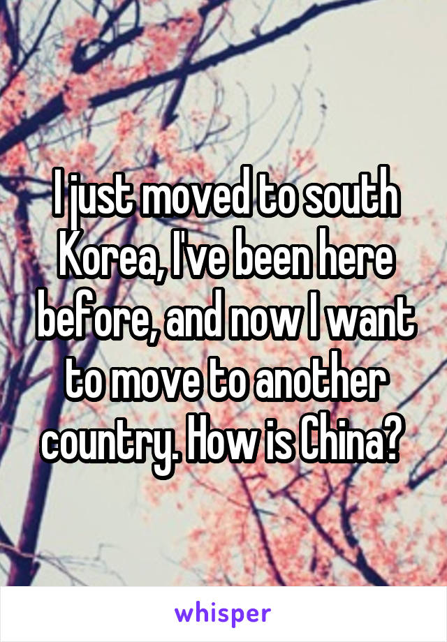 I just moved to south Korea, I've been here before, and now I want to move to another country. How is China? 