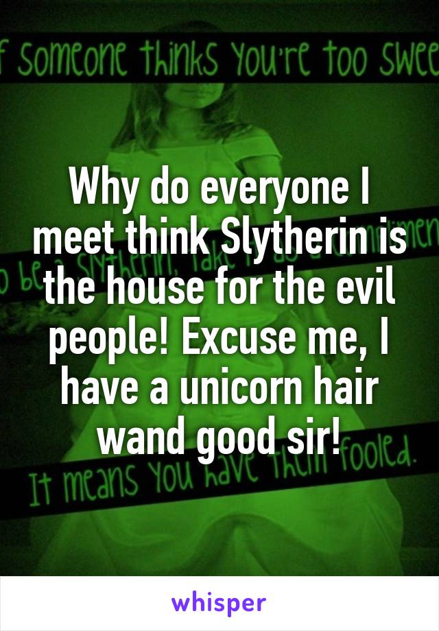 Why do everyone I meet think Slytherin is the house for the evil people! Excuse me, I have a unicorn hair wand good sir!