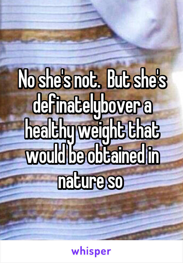 No she's not.  But she's definatelybover a healthy weight that would be obtained in nature so 