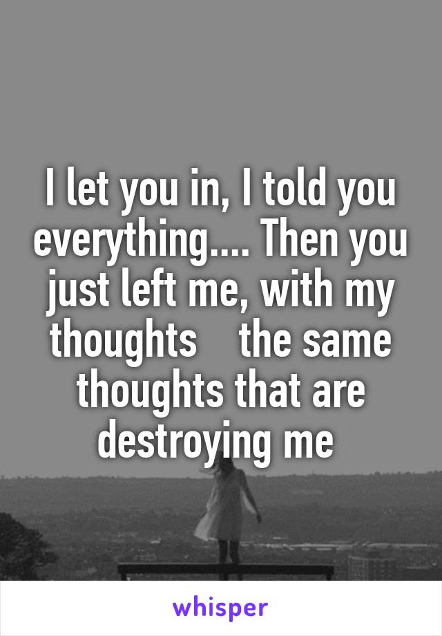 I let you in, I told you everything.... Then you just left me, with my thoughts    the same thoughts that are destroying me 