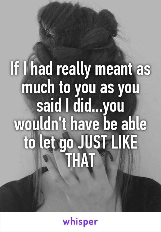 If I had really meant as much to you as you said I did...you wouldn't have be able to let go JUST LIKE THAT