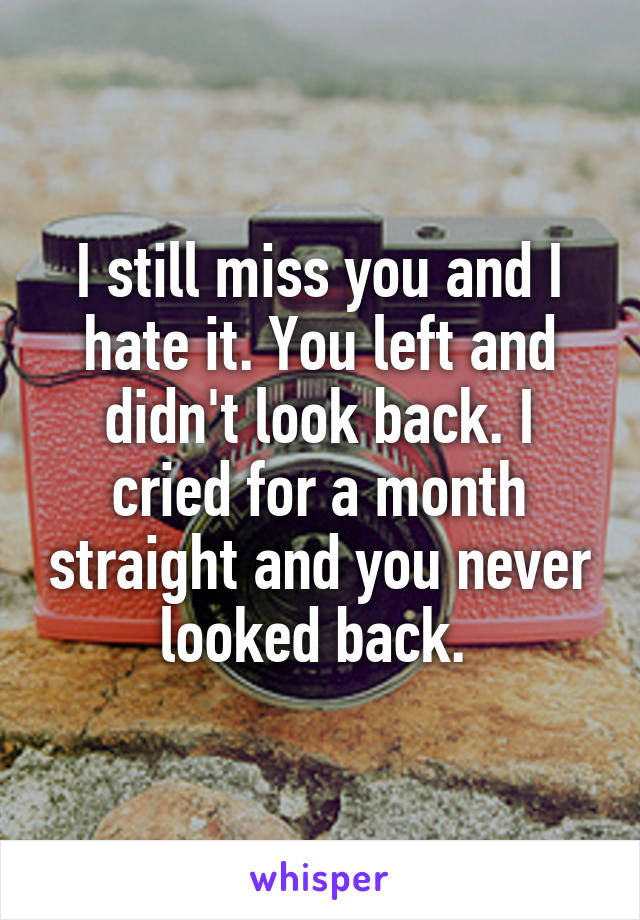 I still miss you and I hate it. You left and didn't look back. I cried for a month straight and you never looked back. 