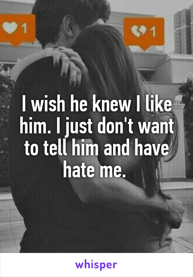 I wish he knew I like him. I just don't want to tell him and have hate me. 